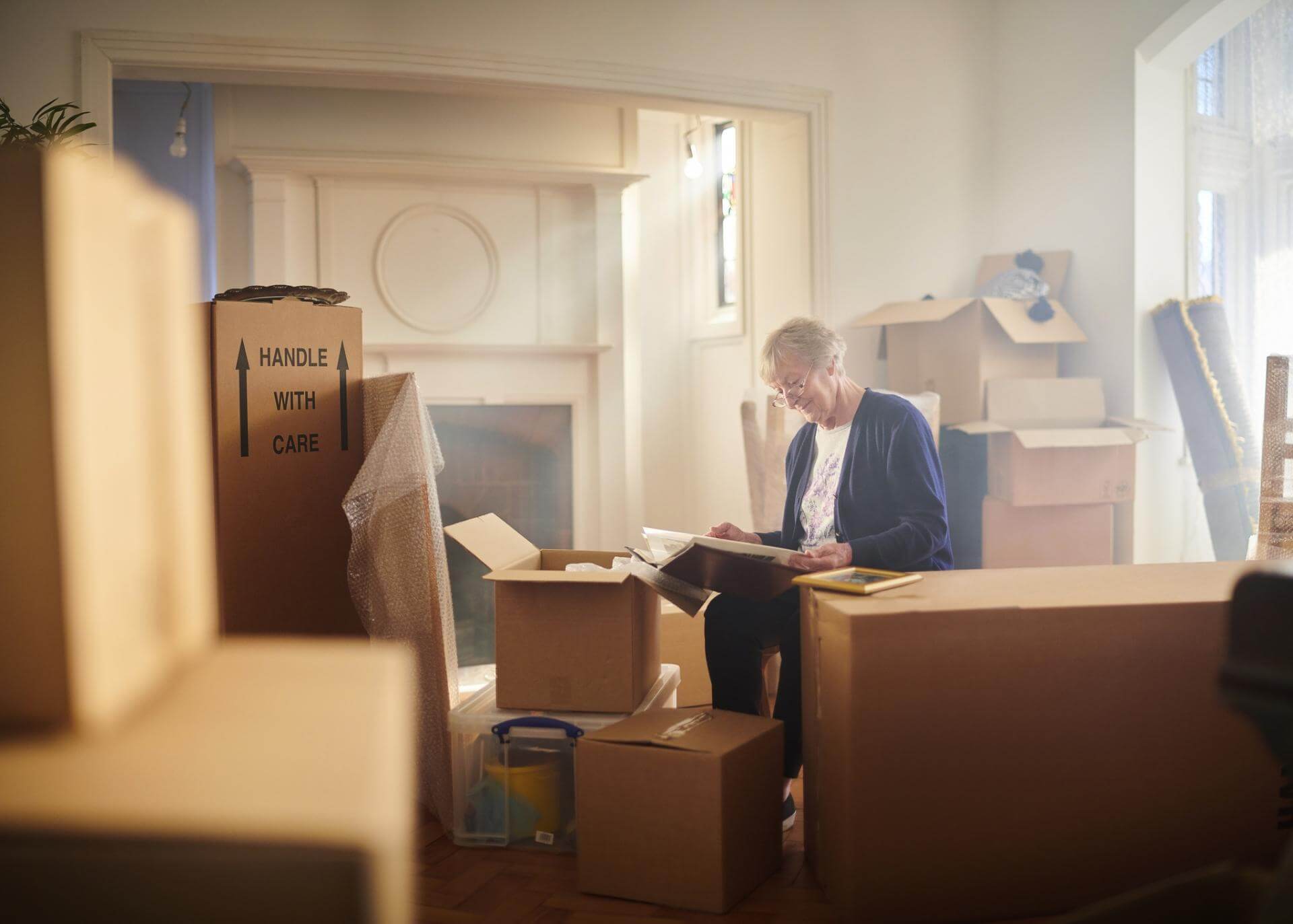 Senior woman preparing for move