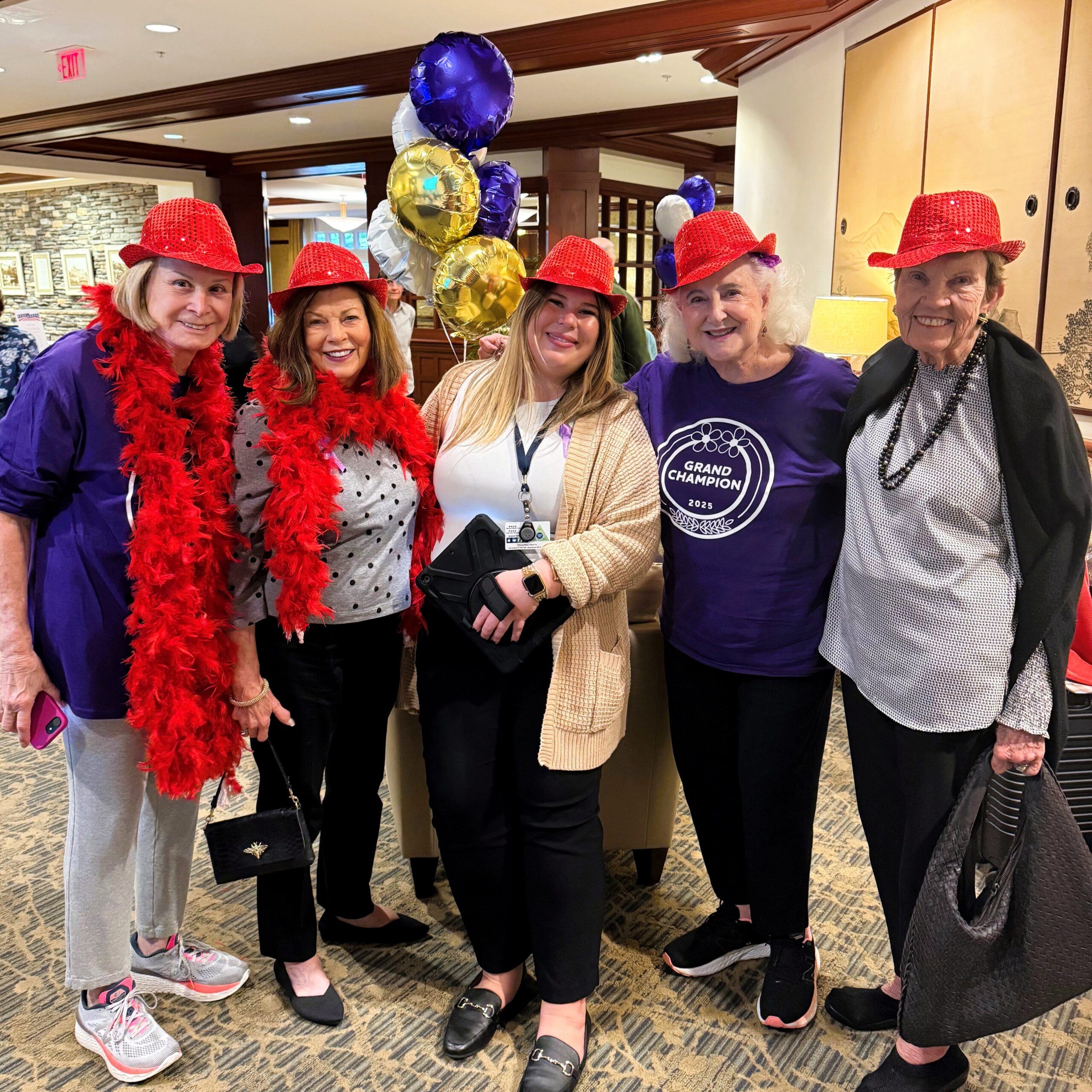 Social Action Committee members from left to right— Barbara B., Bea C., Programming Assistant Jenna O’Brien, Nancy S. and Karen F.—join forces to support Team Edgehill’s Walk to End Alzheimer’s.