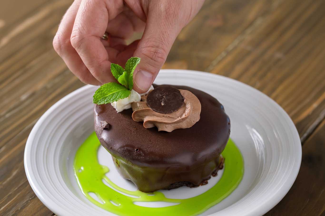 Gourmet mint chocolate mousse dessert