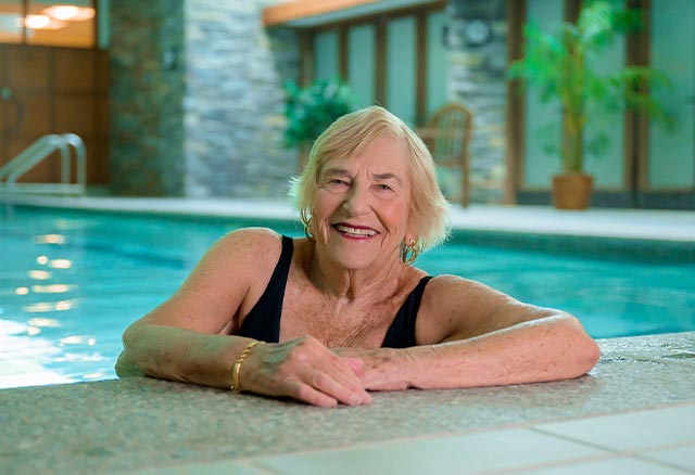Resident Evie in the Edgehill pool